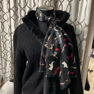 Elegant Black Scarf with Colorful Shoe Print